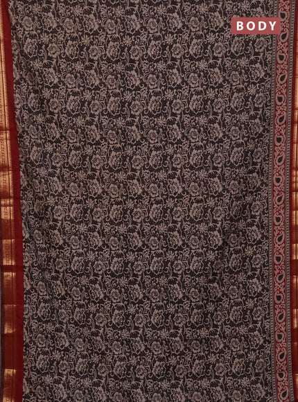 Maheshwari cotton saree deep coffee brown and maroon with allover flower prints and zari woven border