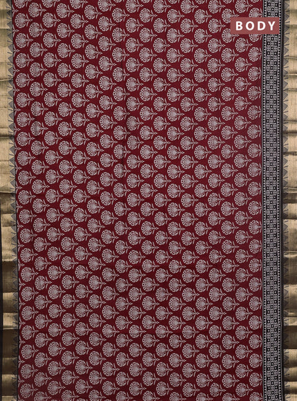 Maheshwari cotton saree maroon and black with allover flower prints and zari woven border