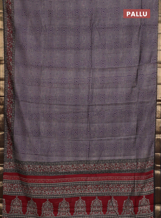 Maheshwari cotton saree navy blue and brown with allover geometric prints and zari woven border