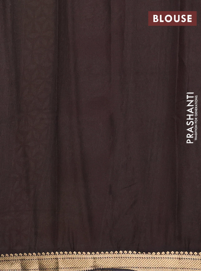 Maheshwari cotton saree navy blue and brown with allover geometric prints and zari woven border