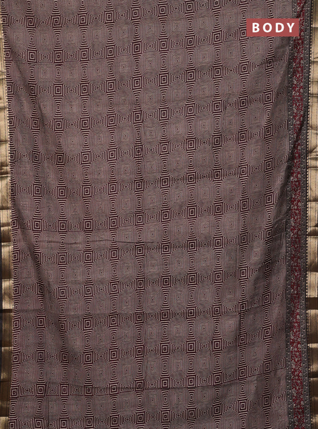 Maheshwari cotton saree maroon and brown with allover geometric prints and zari woven border