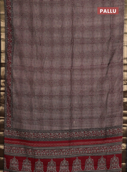 Maheshwari cotton saree maroon and brown with allover geometric prints and zari woven border