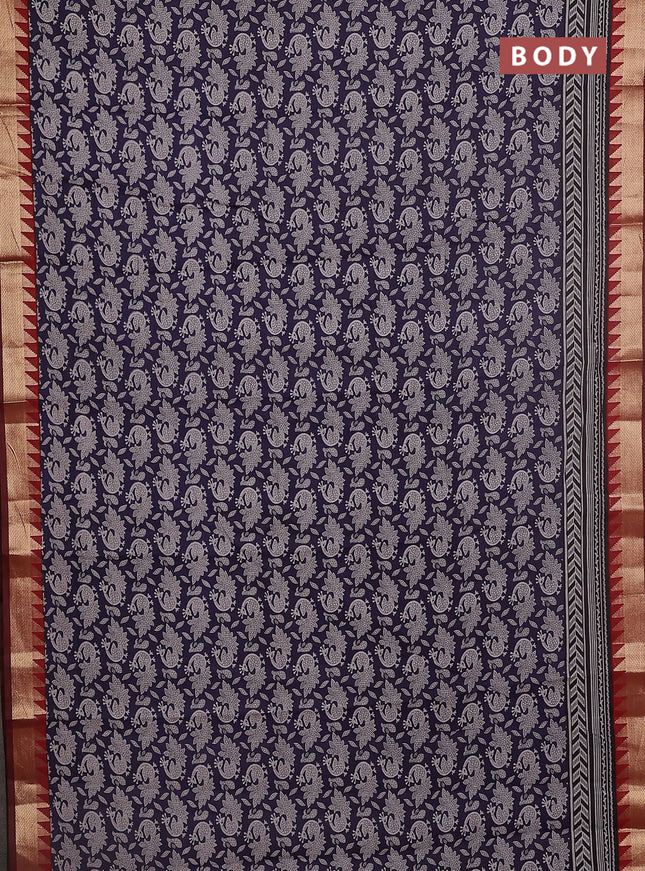 Maheshwari cotton saree navy blue and maroon with allover kalamkari prints and zari woven border