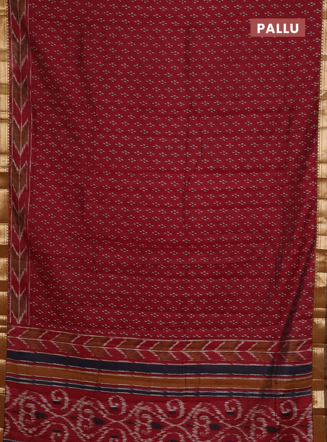Maheshwari cotton saree maroon and dark mustard with allover butta prints and zari woven border