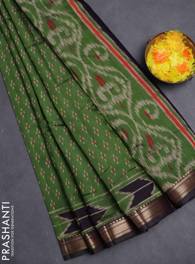 Maheshwari cotton saree sap green and wine shade with allover butta prints and zari woven border