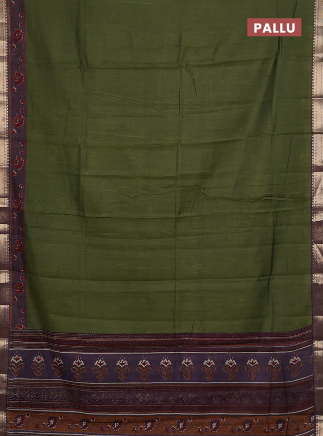 Maheshwari cotton saree sap green and wine shade with plain body and zari woven border