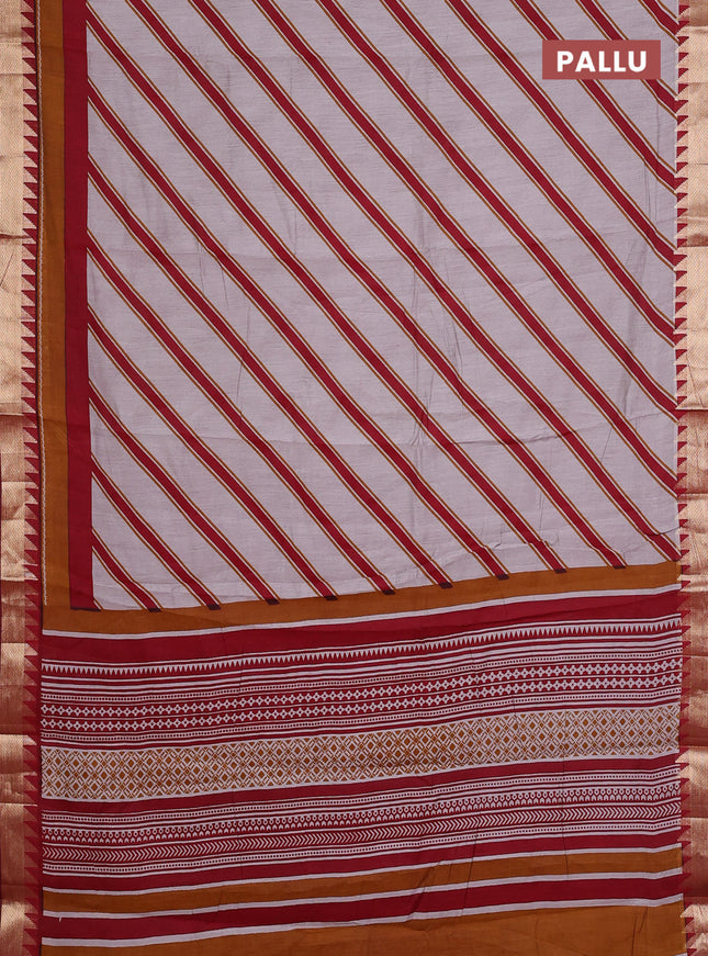 Maheshwari cotton saree grey shade and maroon with allover stripe pattern and zari woven border
