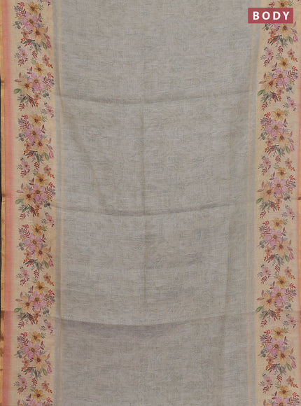 Linen cotton saree grey shade with allover prints and printed border