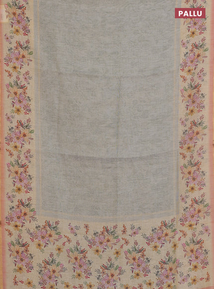 Linen cotton saree grey shade with allover prints and printed border