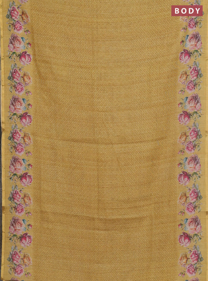 Linen cotton saree yellow with allover prints and printed border