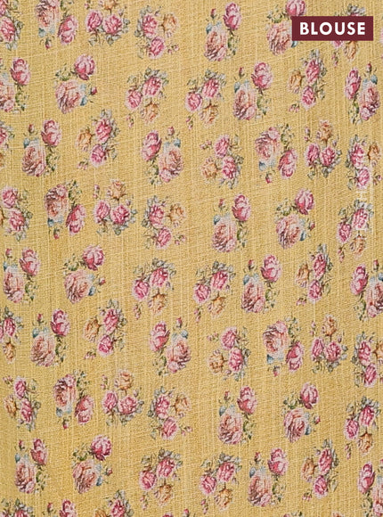 Linen cotton saree yellow with allover prints and printed border