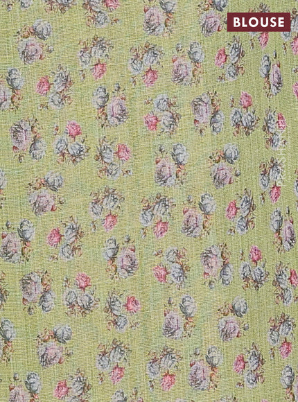 Linen cotton saree light green with allover prints and printed border