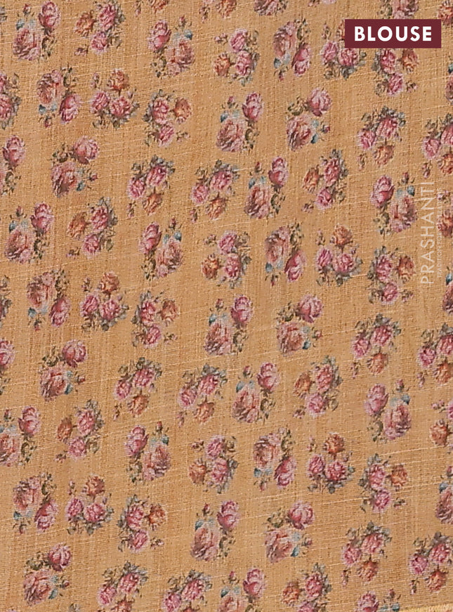 Linen cotton saree mustard yellow with allover prints and printed border