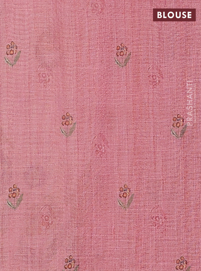Linen cotton saree peach pink with butta prints and printed border