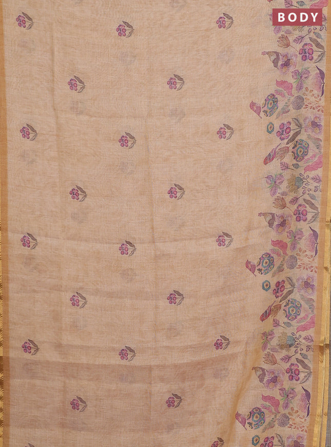 Linen cotton saree sandal with butta prints and printed border