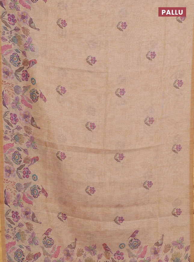 Linen cotton saree sandal with butta prints and printed border