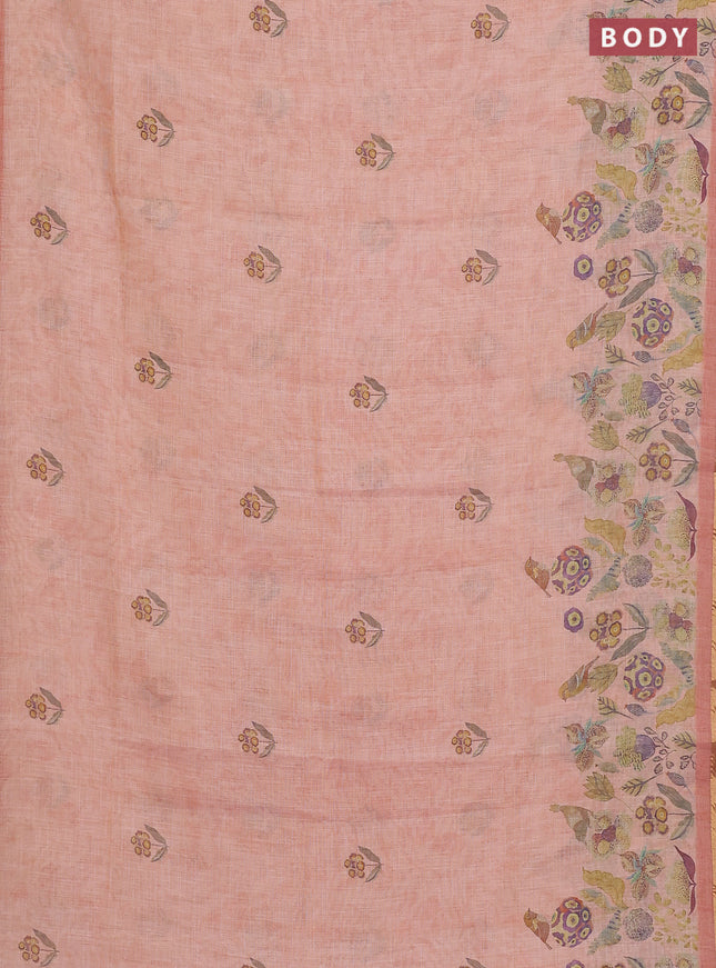 Linen cotton saree pale orange with butta prints and printed border