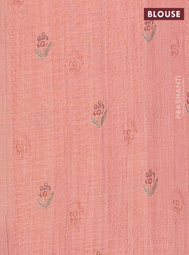 Linen cotton saree pale orange with butta prints and printed border