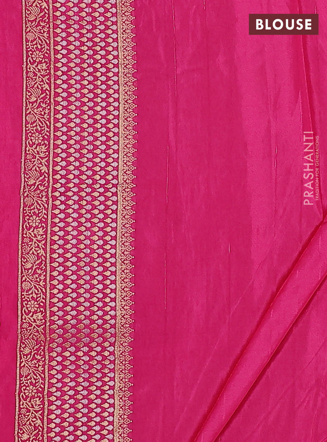 Semi raw silk saree orange and pink with silver & gold flower zari woven buttas and zari woven border