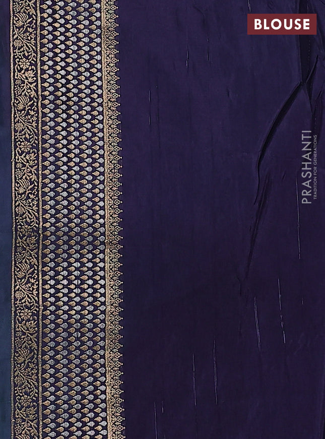 Semi raw silk saree teal blue and navy blue with silver & gold flower zari woven buttas and zari woven border