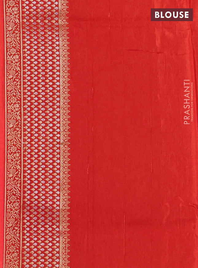 Semi raw silk saree pink and orange with silver & gold flower zari woven buttas and zari woven border