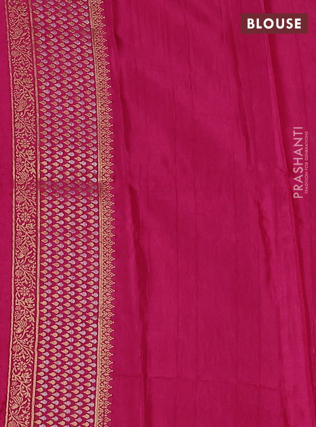 Semi raw silk saree light green and pink with silver & gold flower zari woven buttas and zari woven border