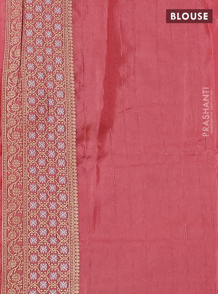Semi raw silk saree maroon and peach shade with silver & gold zari woven buttas and zari woven border