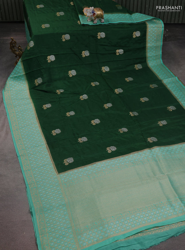Semi raw silk saree green and teal green with silver & gold zari woven buttas and zari woven border