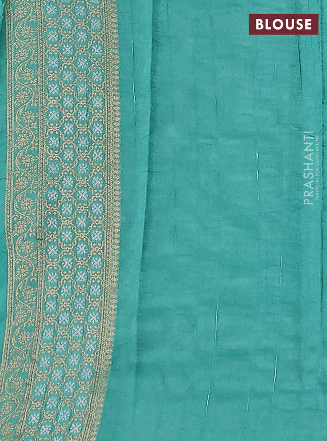 Semi raw silk saree green and teal green with silver & gold zari woven buttas and zari woven border