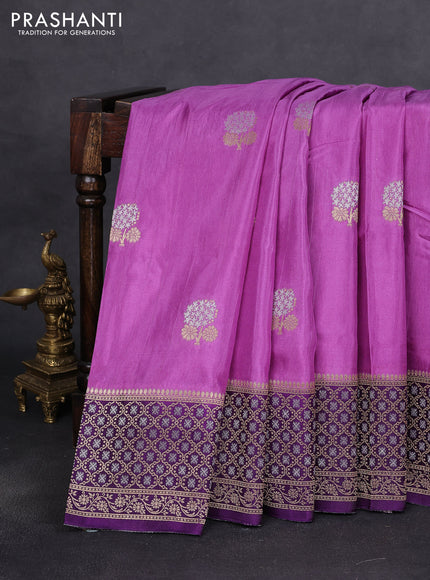 Semi raw silk saree lavender shade and purple with silver & gold zari woven buttas and zari woven border