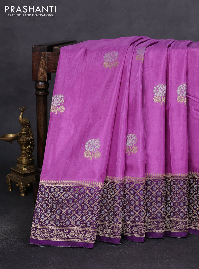 Semi raw silk saree lavender shade and purple with silver & gold zari woven buttas and zari woven border