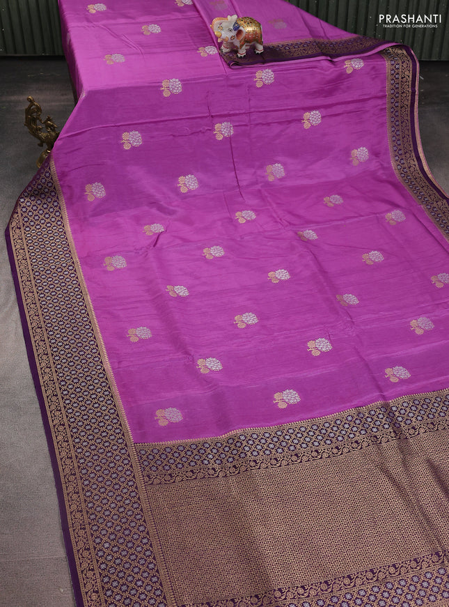 Semi raw silk saree lavender shade and purple with silver & gold zari woven buttas and zari woven border