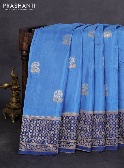 Semi raw silk saree blue shade and blue with silver & gold zari woven buttas and zari woven border
