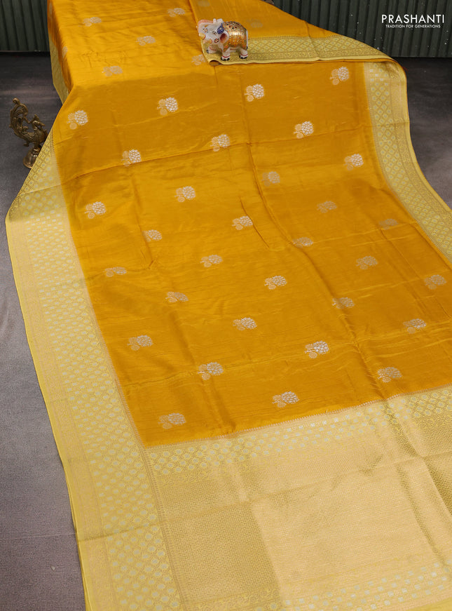 Semi raw silk saree mustard yellow and yellow with silver & gold zari woven buttas and zari woven border