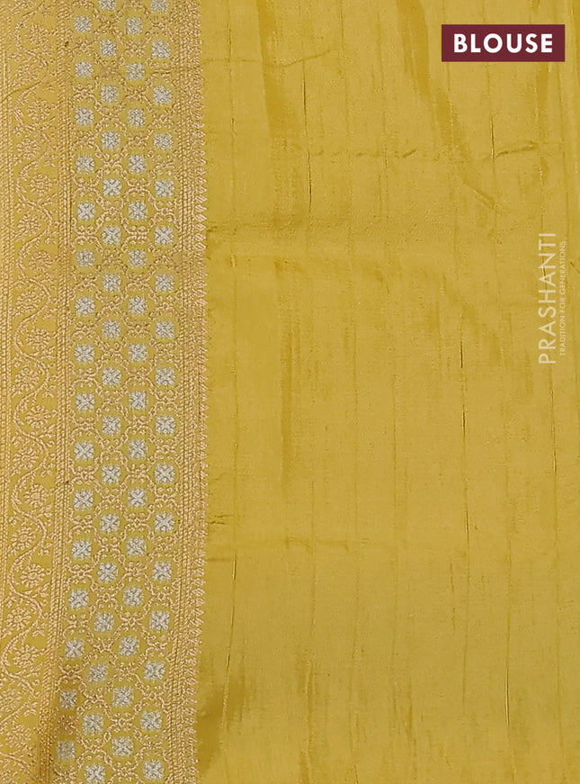 Semi raw silk saree mustard yellow and yellow with silver & gold zari woven buttas and zari woven border