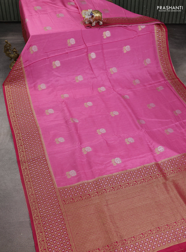 Semi raw silk saree light pink and pink with silver & gold zari woven buttas and zari woven border