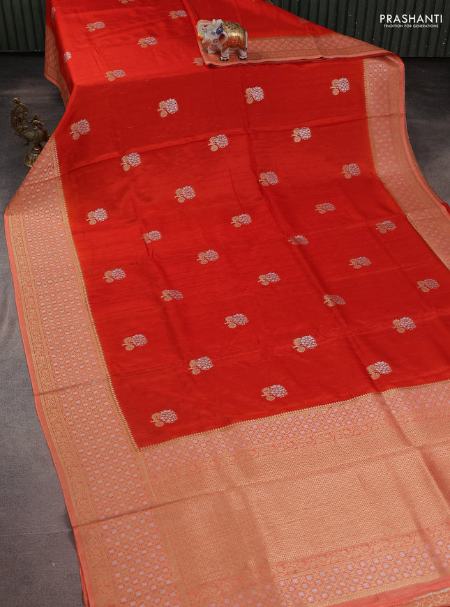 Semi raw silk saree orange and peach orange with silver & gold zari woven buttas and zari woven border