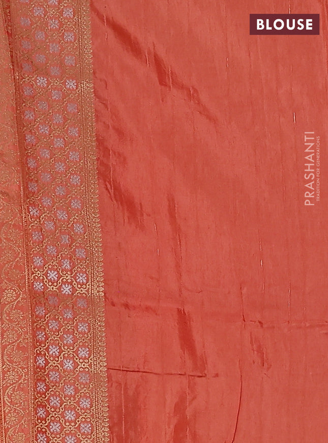 Semi raw silk saree orange and peach orange with silver & gold zari woven buttas and zari woven border
