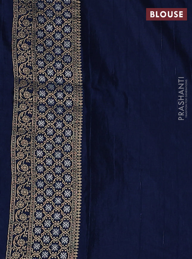 Semi raw silk saree teal blue and blue with silver & gold zari woven buttas and zari woven border
