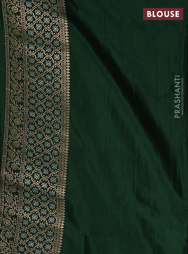 Semi raw silk saree Lime green and bottle green with silver & gold zari woven buttas and zari woven border