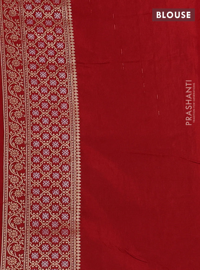Semi raw silk saree peach pink and red with silver & gold zari woven buttas and zari woven border