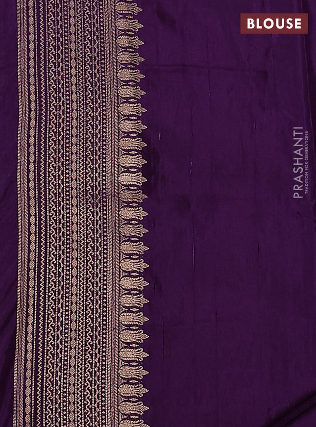 Semi raw silk saree teal green and violet with silver & gold flower zari woven buttas and zari woven border