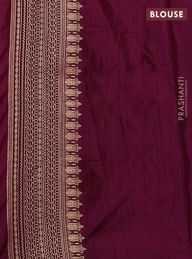 Semi raw silk saree peach orange and purple with silver & gold flower zari woven buttas and zari woven border