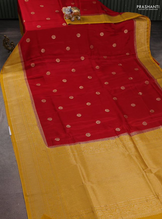 Semi raw silk saree red and yellow with zari woven buttas and zari woven border