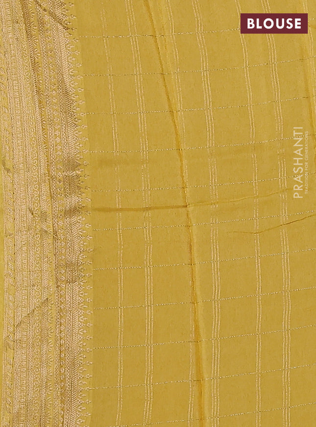 Semi raw silk saree mustard yellow and yellow with allover zari woven checked pattern and zari woven border