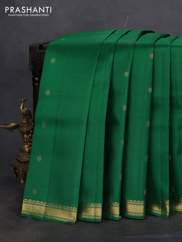Pure kanchipuram silk saree green with zari woven buttas and rich zari woven border