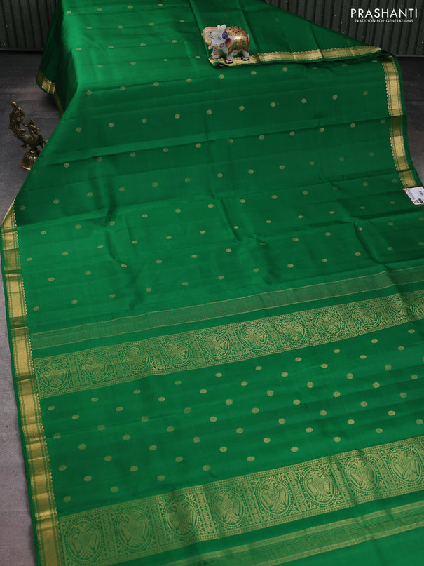Pure kanchipuram silk saree green with zari woven buttas and rich zari woven border