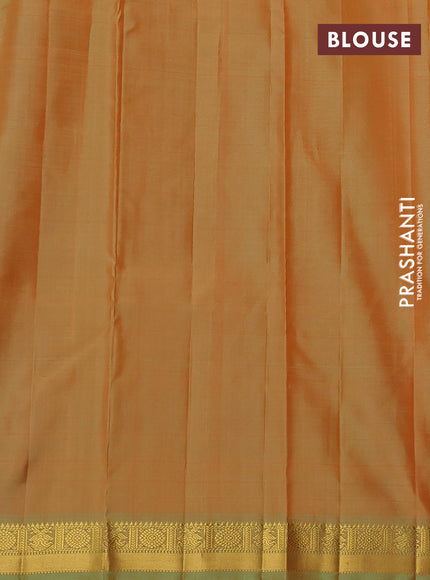 Pure kanchipuram silk saree orange and dual shade of pista green with zari woven buttas and rich zari woven border