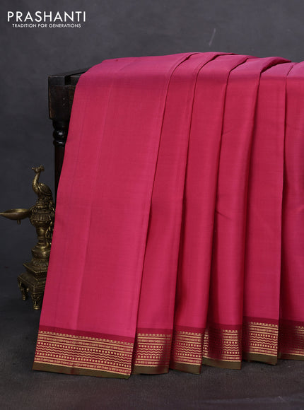 Pure kanchipuram silk saree pink and dual shade of green with plain body and rich zari woven border