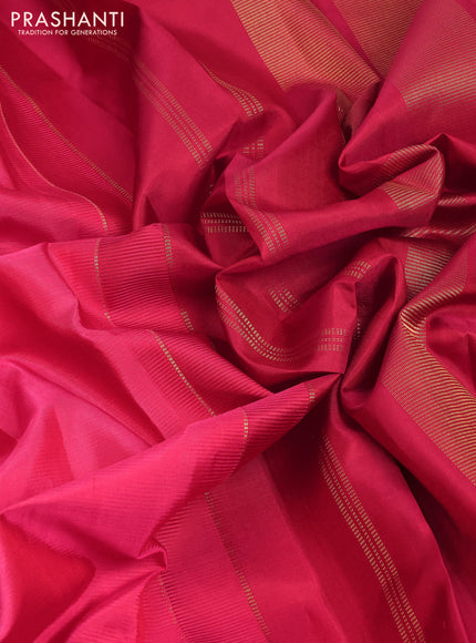 Pure kanchipuram silk saree pink and dual shade of green with plain body and rich zari woven border